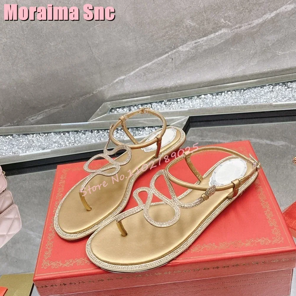 Luxury Crystal Detailing Clip Toe Sandals Hollow Flat With Ankle Buckle Strap Fashion Women's Dress Shoes Summer Casual 2026 New