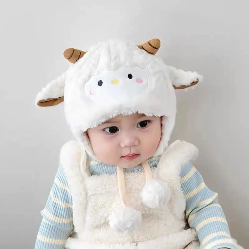 Kawaii Toddler's Sheep Plush Hat Thickened Ear Protection Baby Warm Caps Windproof Breathable Cartoon Beanie Caps