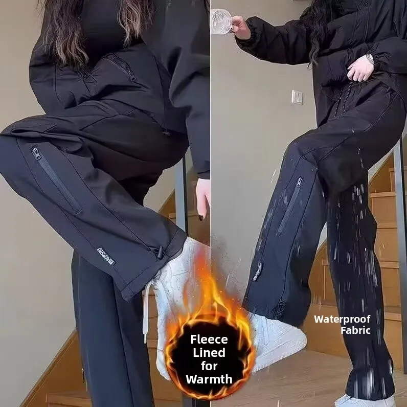 Women's Outdoor Fleece Lined Soft  Cargo Pants Windproof Casual Straight Leg Trousers Autumn Winter Commute Style Polyes...