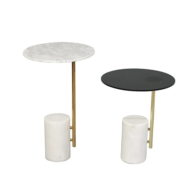 Small metal round table, Nordic sofa living room marble coffee table, modern simple mini bedside rock slab