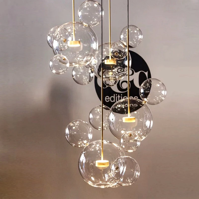 

French Bubble Ball Pendant Lamp Creative Glass Chandelier For Dining Room Bedroom Shop Window Restaurant Interior Lighting Decor