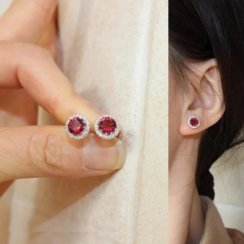 925 Sterling Silver Trendy Round Crystal Stud Earrings For Women Girls Wedding Engagement Fashion Jewelry