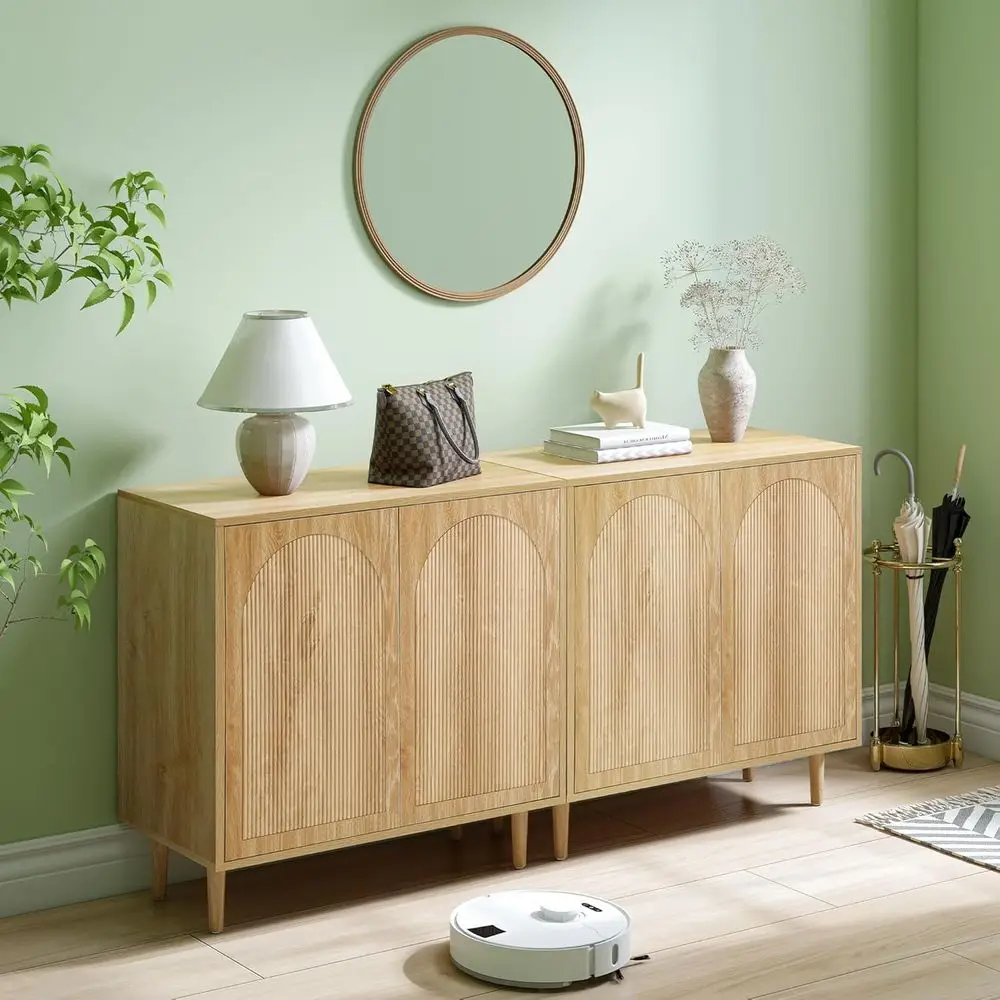 

63” luted Sideboard Buet Cabinet with Storage,Century ern Small Wood Storage Cabinet with Arched Proile or Dining Room Kitchen L