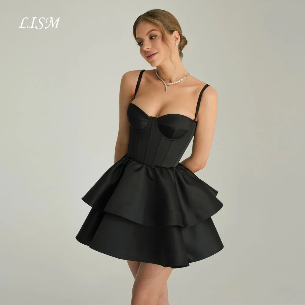 فساتين سهرة مثيرة على شكل قلب من LISM على شكل حرف a متدرجة أنيقة من الحرير والساتان مخصصة فساتين كوكتيل قصيرة رداء de soirée مشد الظهر #1