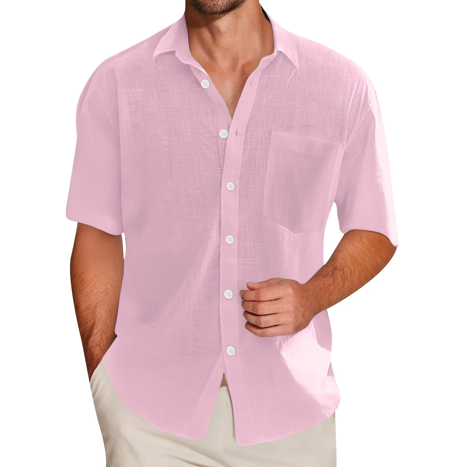 

Casual Shirts For Man Cotton And Linen Short-Sleeved Shirt Casual Lapel Fit Breathable Button Down Shirt With Pocket Polo Shirt