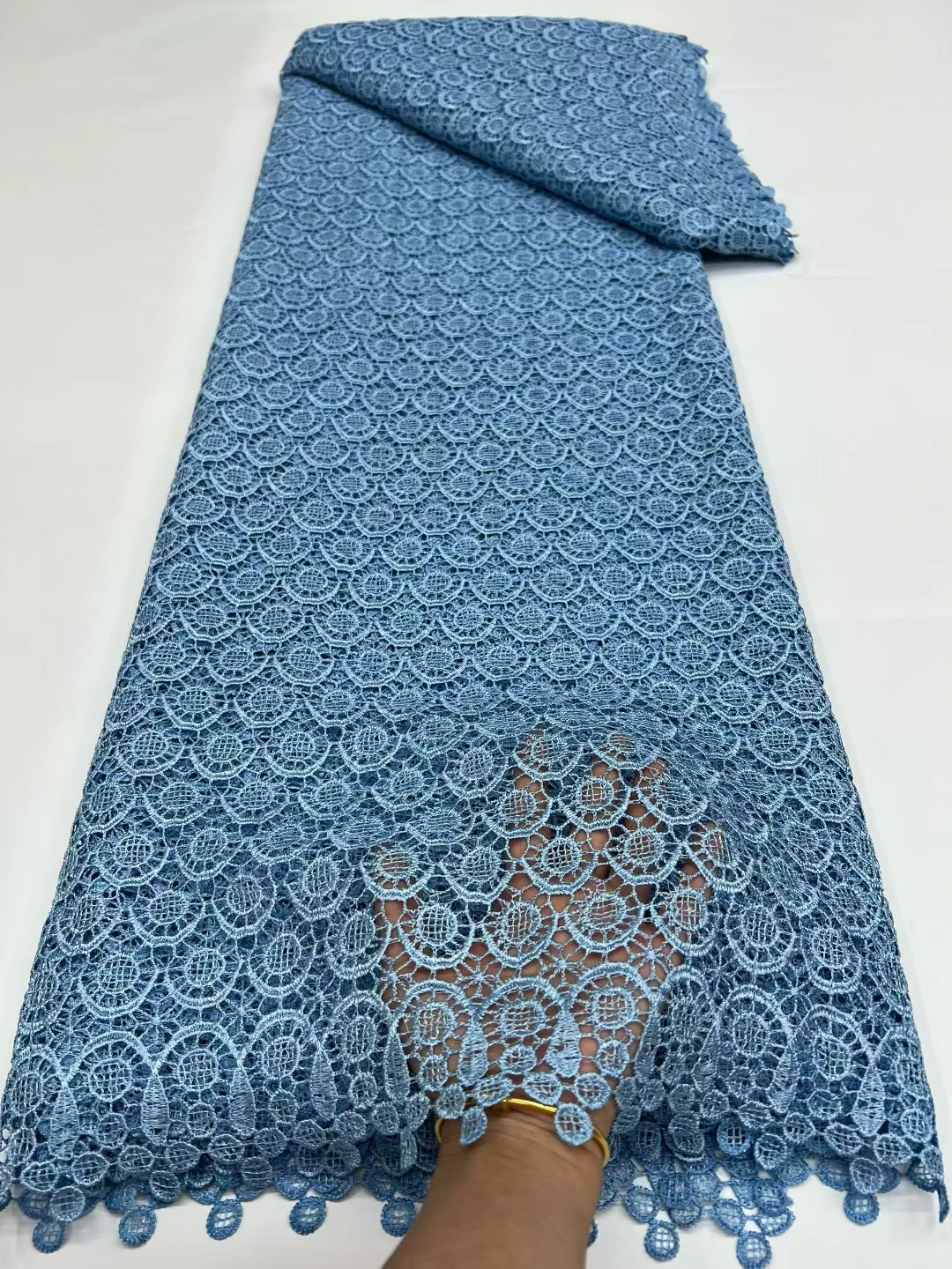 

LRFG73 Sky blue!Factory price African water soluble lace fabric,pretty embroidered guipure cord lace for party/wedding dress