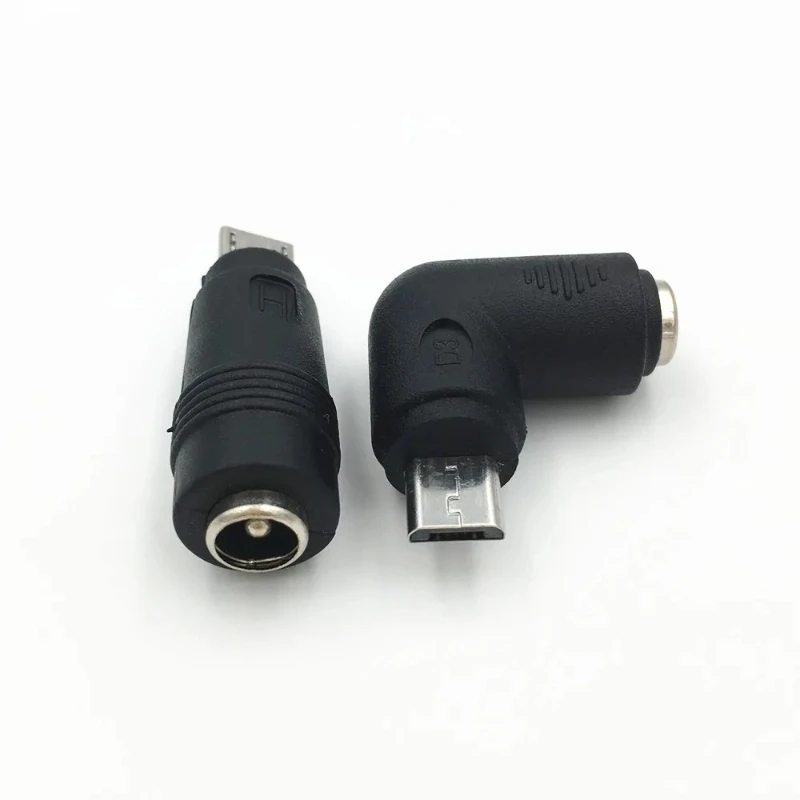 10 Pcs USB 2.0 Micro 5 Pin Male to 5.5 x 2.1 mm Female DC Plug Power Charger Adapter Straight and Right Angle Connector