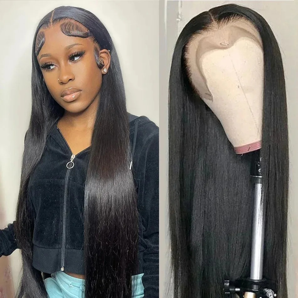 250 Density 13x6 HD Transparent Bone Straight Lace Frontal Human Hair Wig 30 40 Inch 13x4 Lace Front Wig PrePlucked For Women image 3