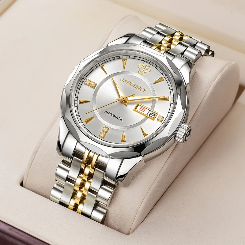 

Men Women Automatic Mechanical Movement Watch 5ATM Waterproof Sapphire Crystal Casual Calender Week Luminous Couple Wristwatch