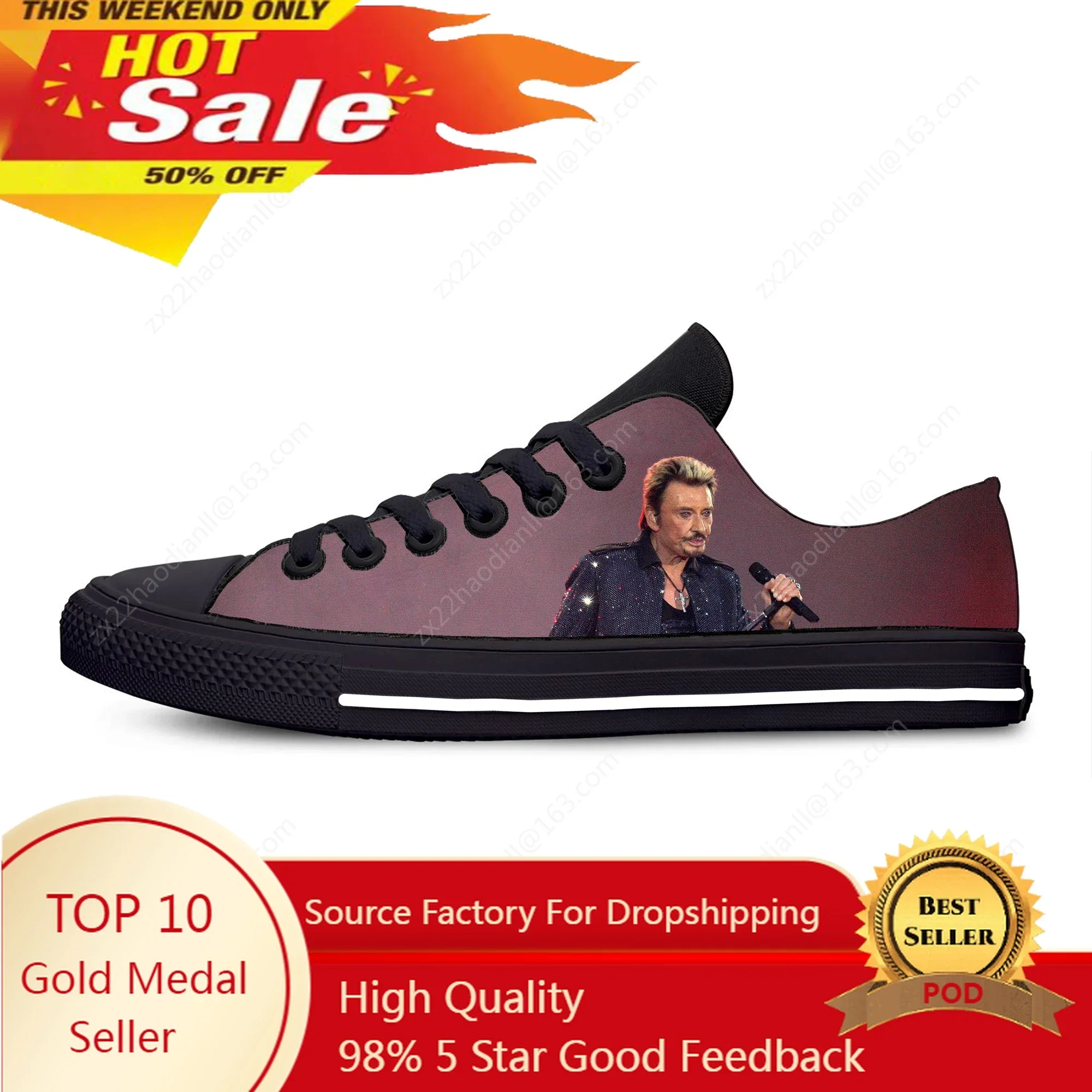 Rock Star Johnny Hallyday Music Singer Fashion Casual Cloth Shoes Low Top Lightweight Breathable 3D Print Men Women Sneakers