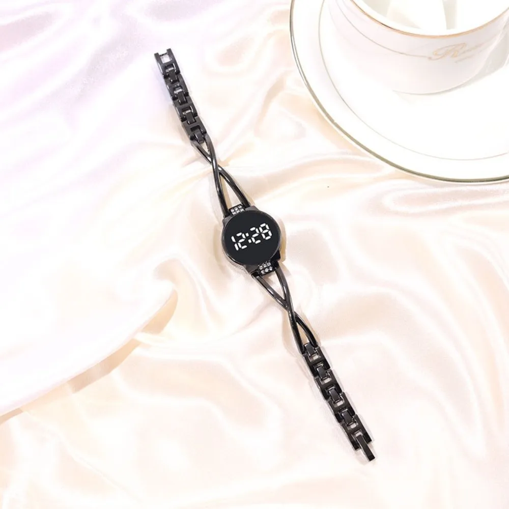 Electronic Touch Screen LED Watch Metal Bracelet Rhinestone Touch Screen Watch Steel Band LED Display Wrist Watch Daily Wear