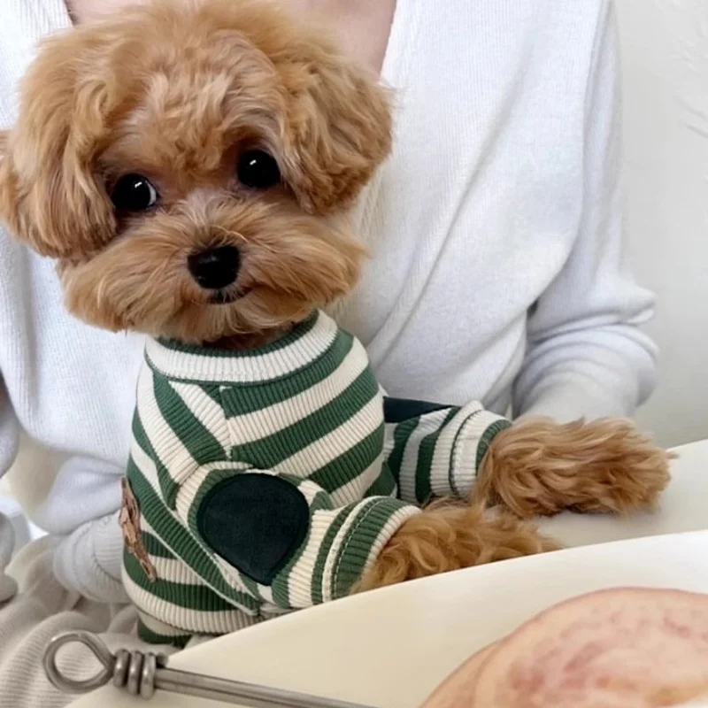 Summer Pet Shirt Cute Striped Dog Clothes Bear Print Puppy Bottoming Shirt Breathable Cat Pullovers Pet Sweatshirts Dog Apparel - Image 4