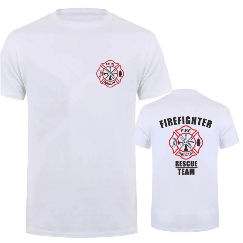 Firefighter Rescue Team T Shirt Men Tees Fireman T-shirts Summer Cotton Short Sleeve Man Tops Vintage