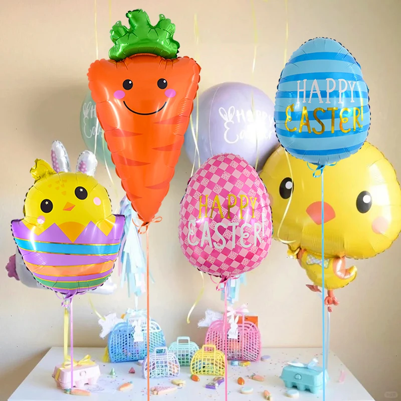 Easter Cute Rabbit Balloons Cartoon Bunny Carrot Eggs Balloon Happy Easter Party Decoration Birthday Baby Shower Kid's Gife Toy