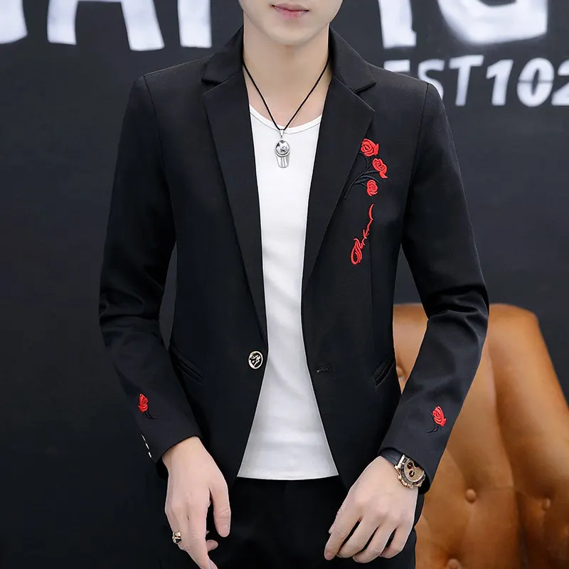 

Мужской приталенный пиджак Sli с вышивкой для осенних выступлений в ночных клубах, модный корейский стиль, однобортное пальто