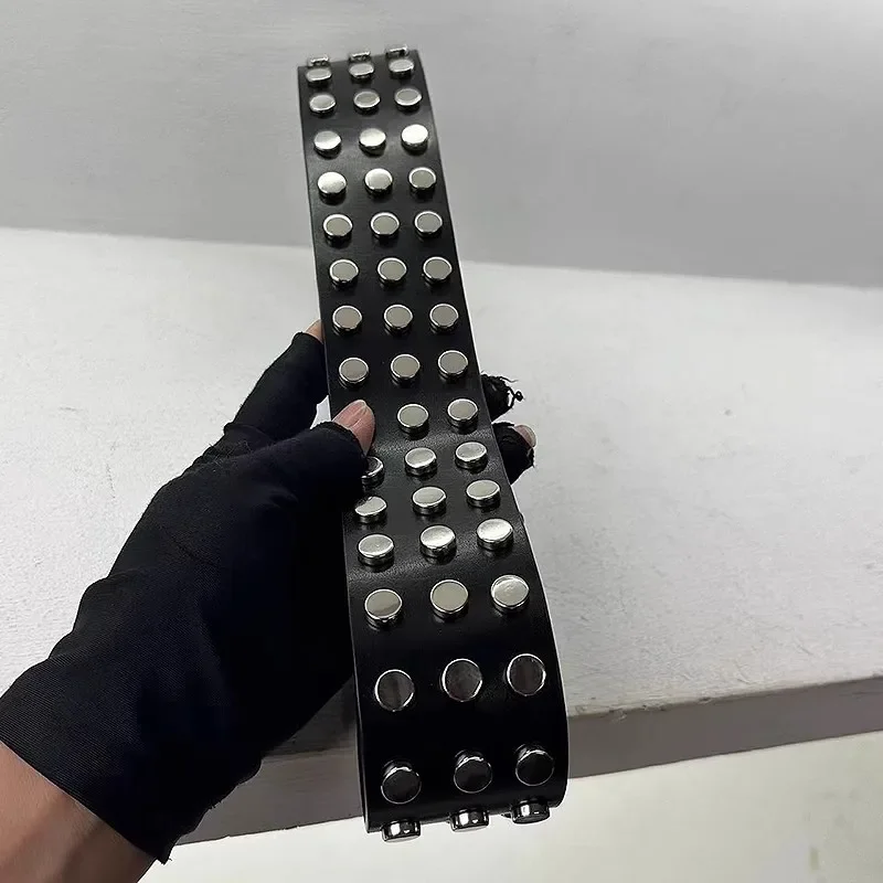 Women's Fashion Genuine Leather Rivet Punk Corset Female Cummerbund Coat Waistband Dress Decration Wide Belt J141