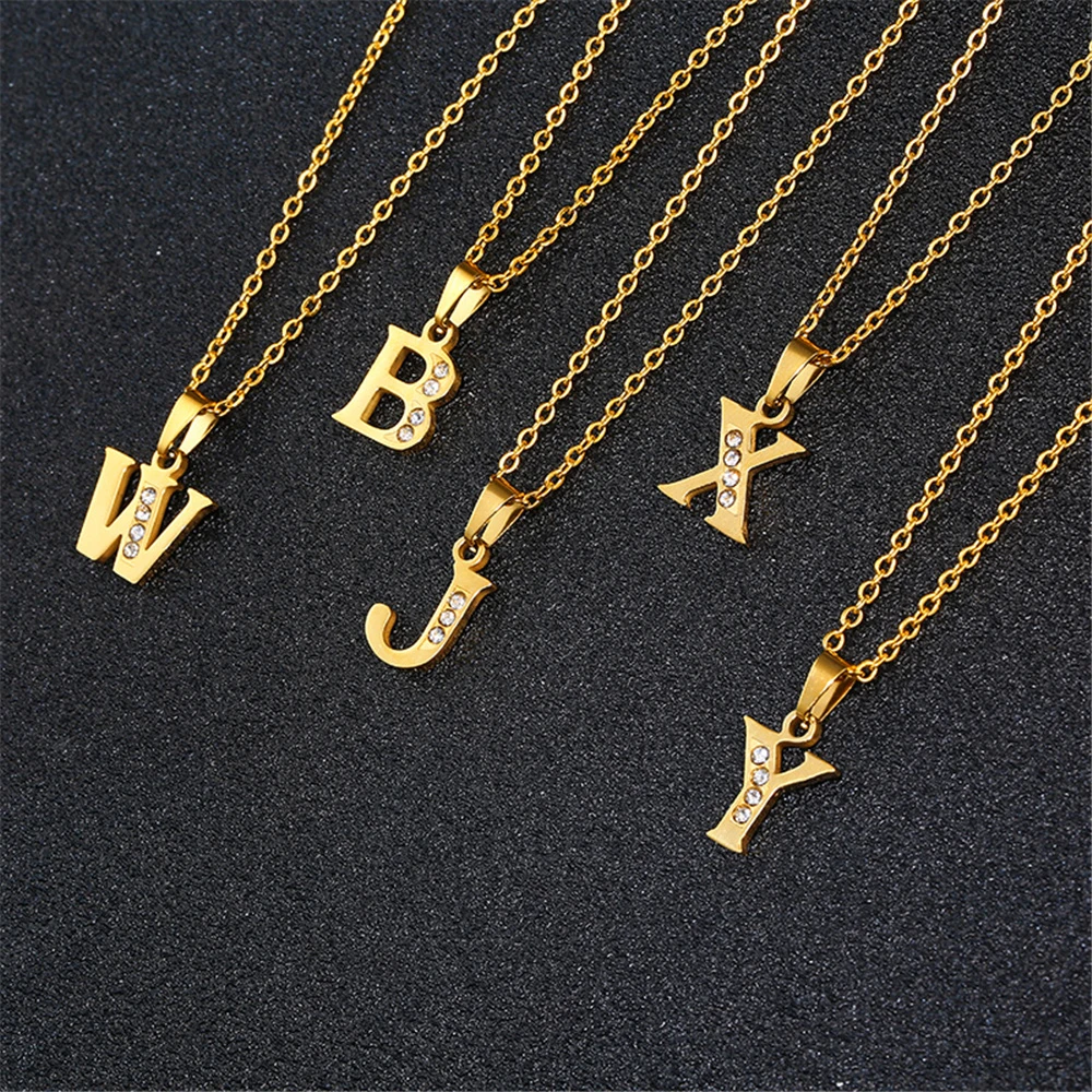 Initial A-Z Letter Name Pendant Necklace Gold Color Stainless Steel Small Alphabet Necklace For Women Jewelry Birthday Gift