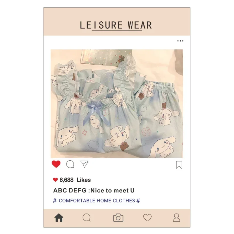 Sanrio New Cinnamoroll Babycinnamoroll Sling Pajamas Ice Silk Leisure Breathable with Chest Pad Please Cool Home Pajamas