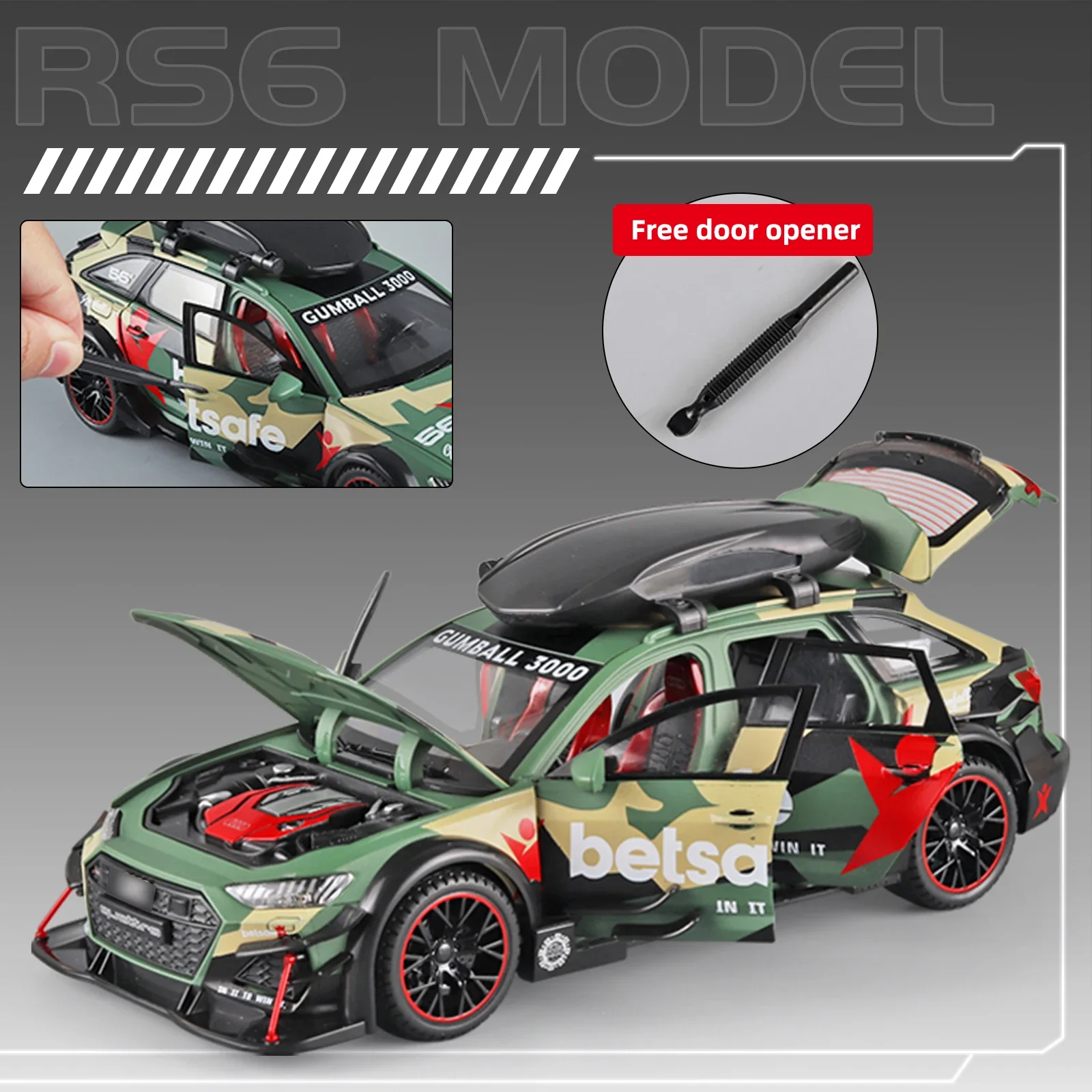 1/24 Audi RS6 veicoli modificati modello di auto giocattoli in lega pressofuso con tirare indietro la luce e il suono modello di auto ragazzi regali per bambini 1