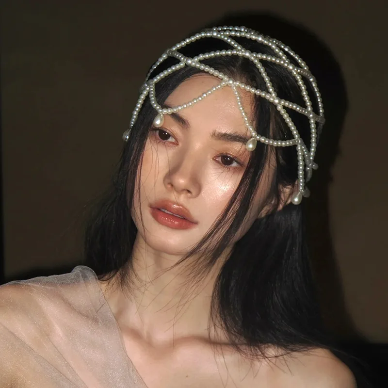 Bridal Pearl Drop Hat Hairpin, Exaggerated Handmade Bead, Exotic Style for Wedding