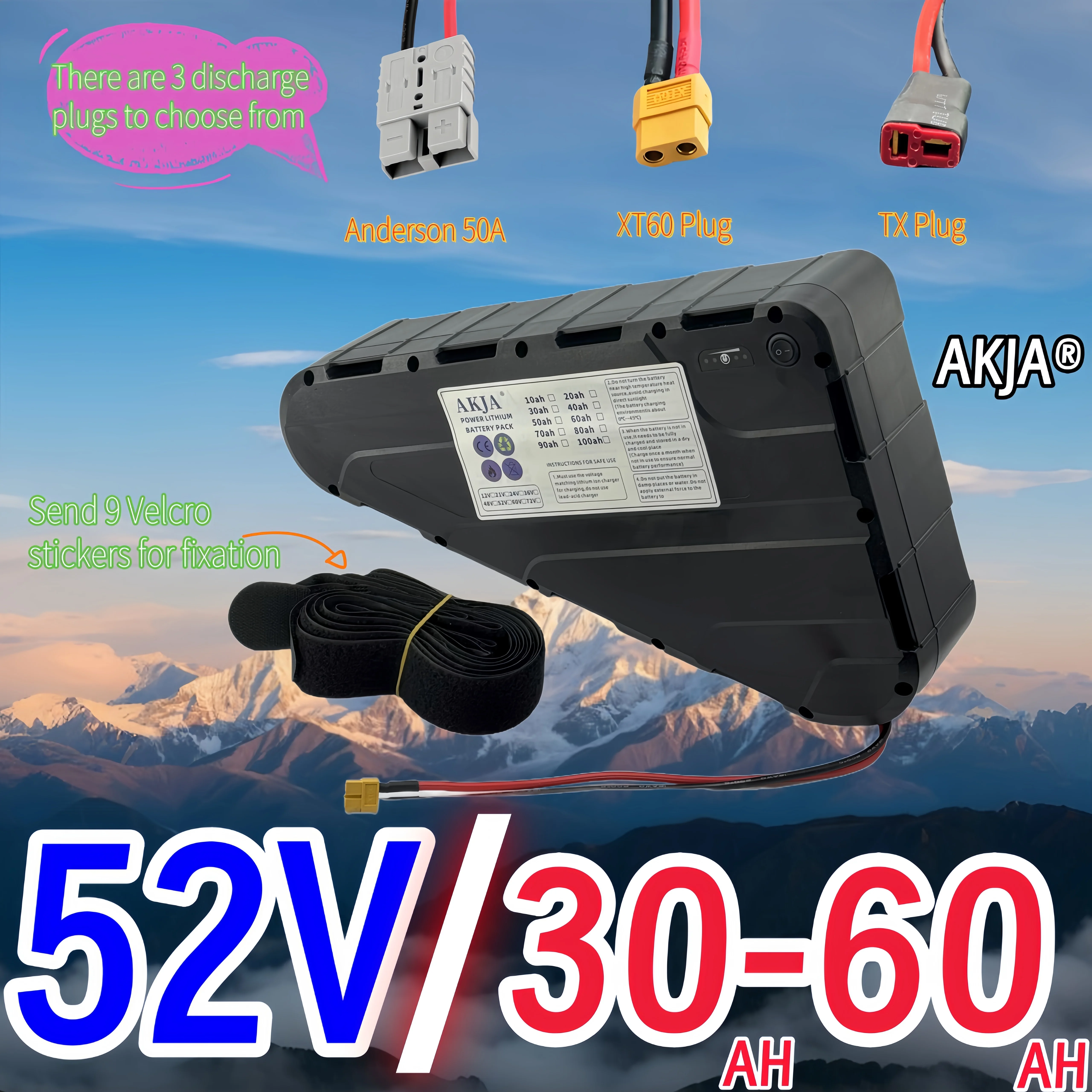 

Air fast transportation High Capacity Waterproof Hard Case Strong power battery pack 52V60AH350W500W750W1000W triangle battery