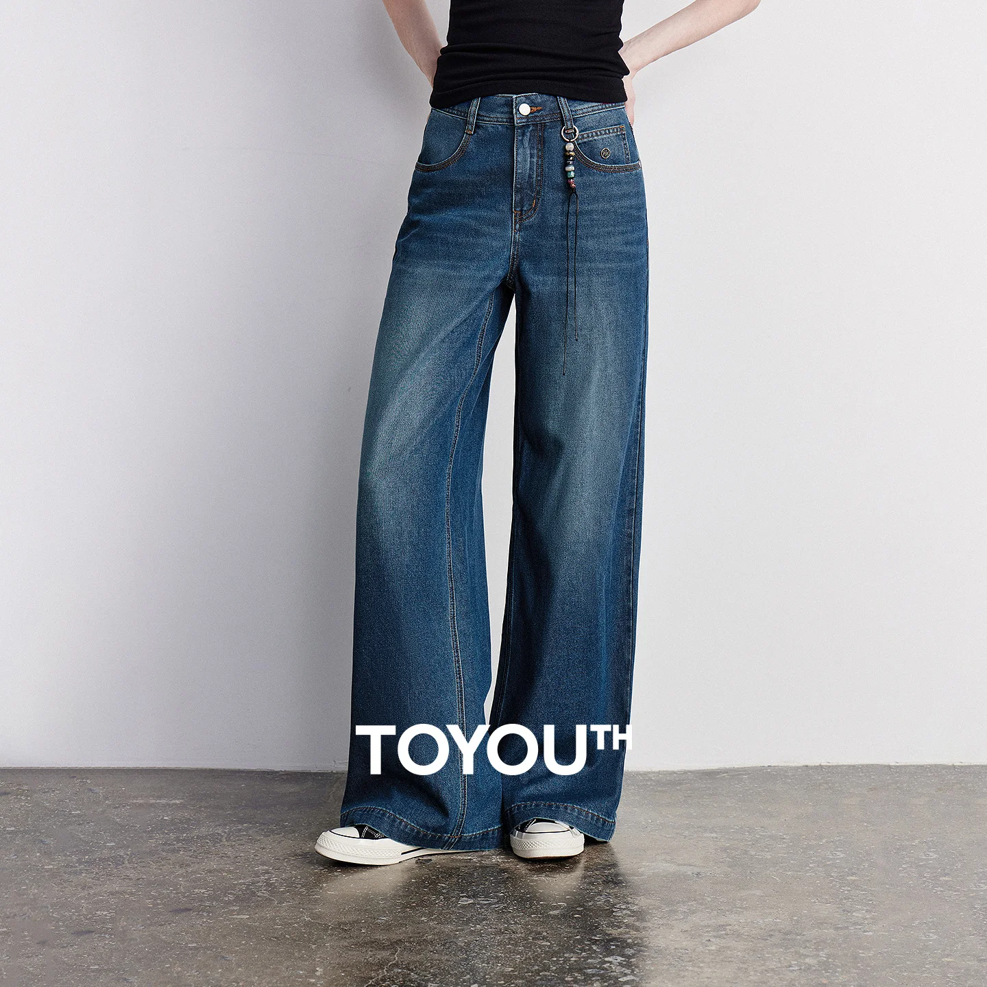 TOYOUTH Women Focus Jeans 3.0 Acetate Puff Light Denim 2026 Summer New Cooling Flowy Wide Leg Pants