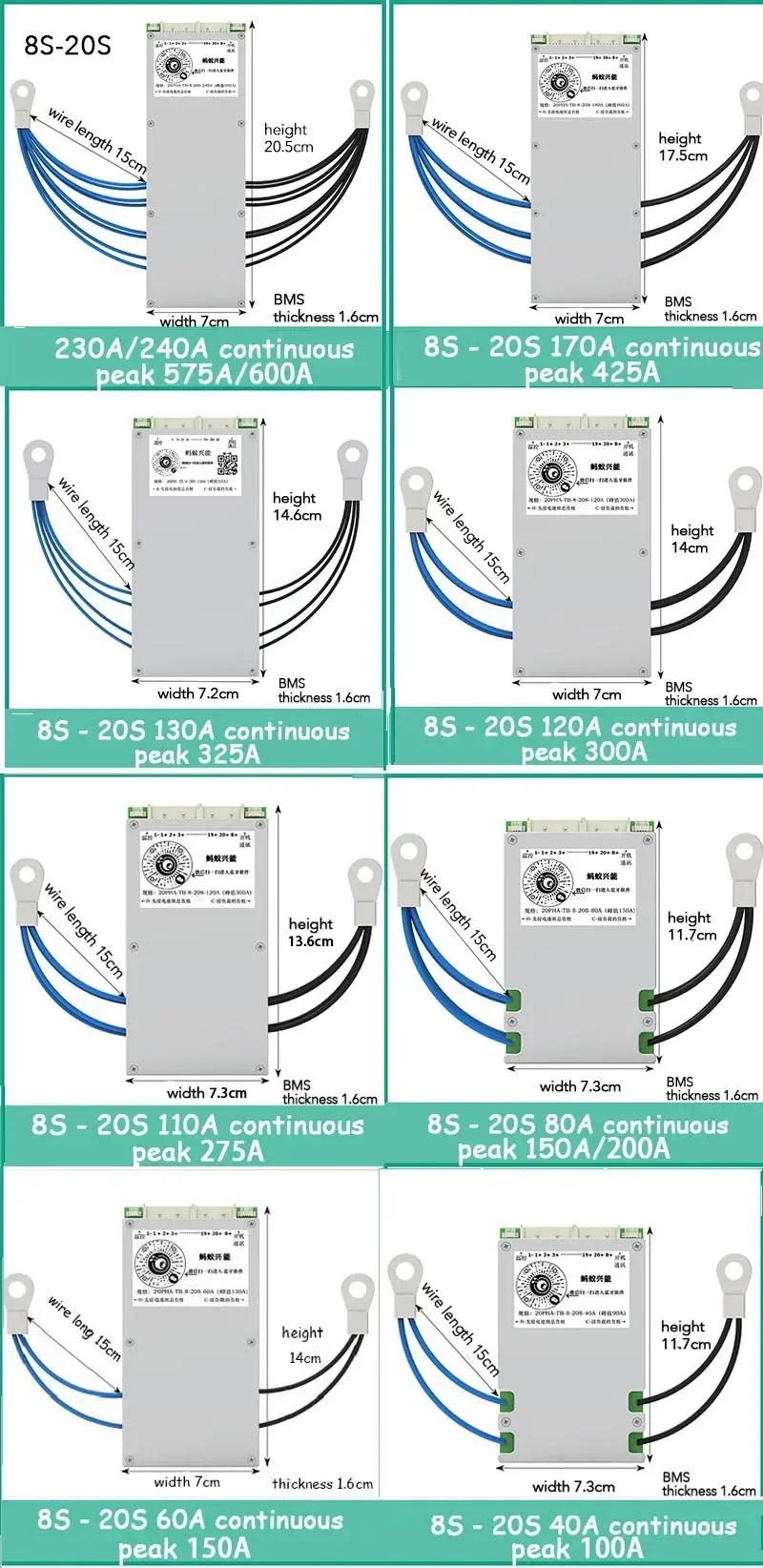 Smart 7S ~ 20S 16S 22S ANT BMS Lifepo4 li-ion LTO Battery Protection Board 950A 300A 80A 600A Bluetooth APP 10S 13S 14S Balance