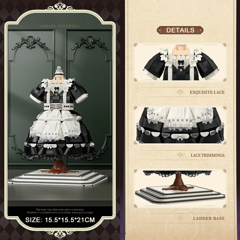 Criativo clássico lolita princesa academia vestido blocos de construção kawaii saia renda diy mini tijolos brinquedos para meninas presente aniversário