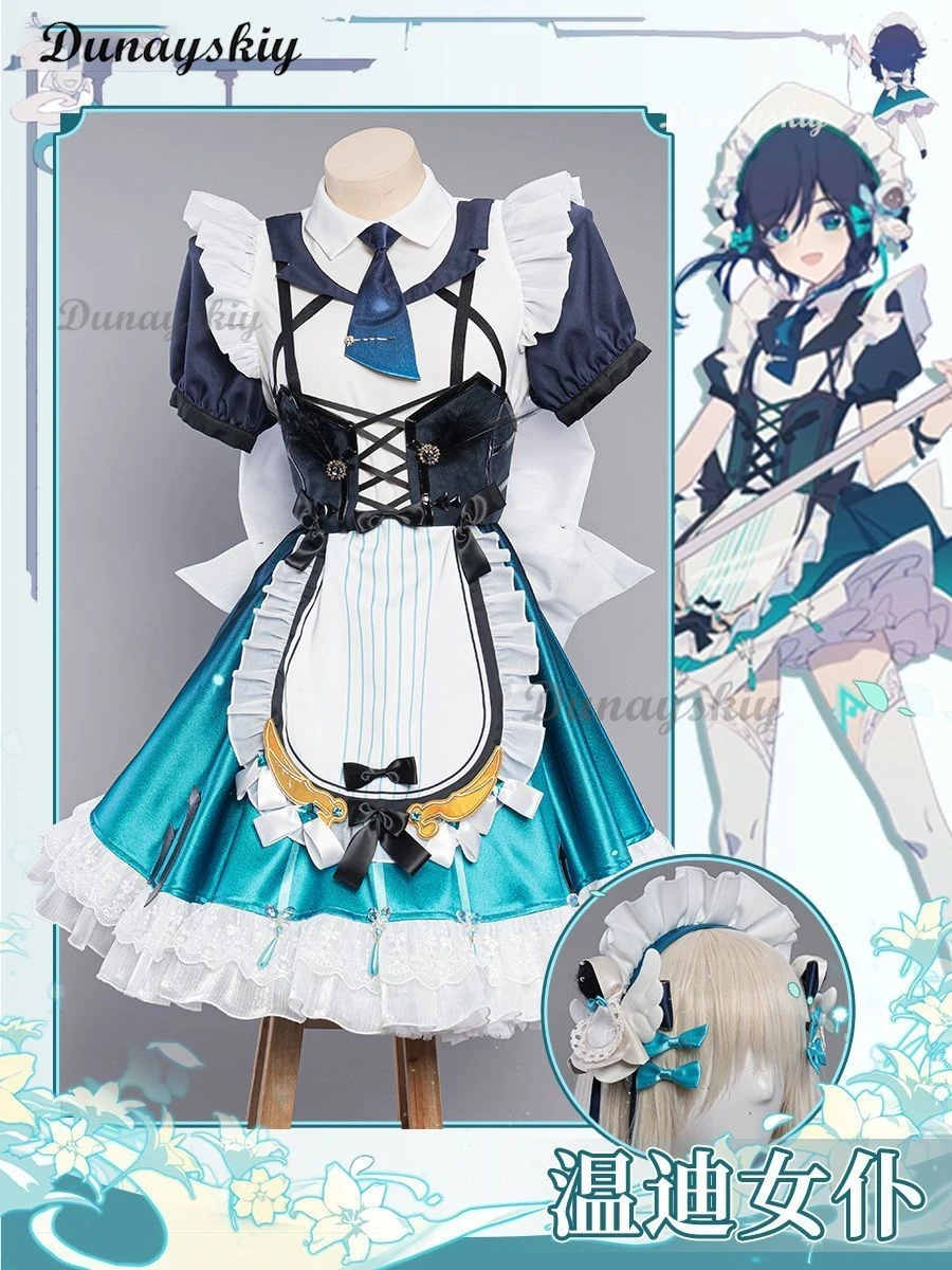 Venti Cosplay Maid Dress Costume Wig Genshin Impact Fanart Cosplay Exclusive Maid Outfit Maid Dress Outfit Halloween