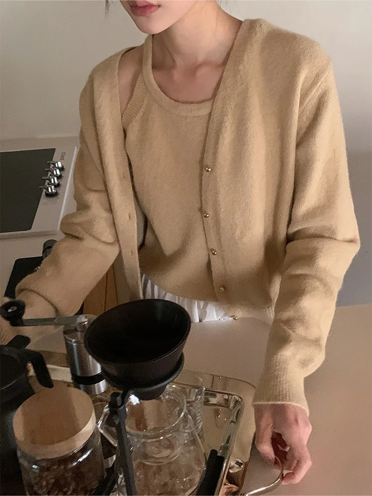 

Chic Knitted Long Sve Vest Women's Faion Casual Sle Autumn Winter Outerwear Medium Softn Other Fabric Campus Street...