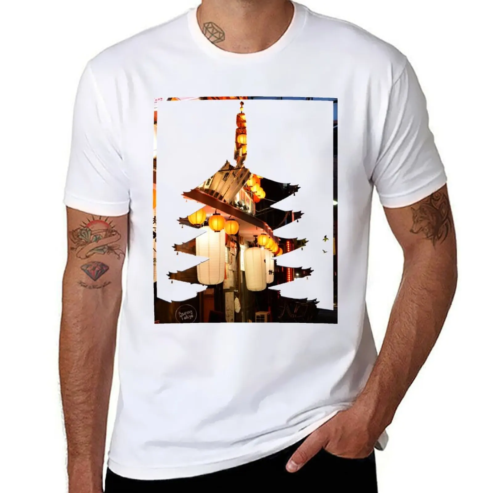 

lights shirt in Shinjuku graphic t t man plain man shirt Pagoda T-Shirt Sensoji