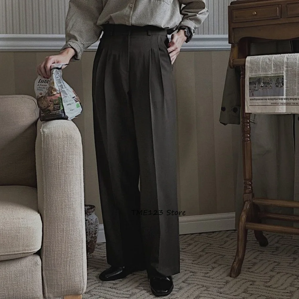 

Брюки для мужчин, классические мужские брюки из полиэстера, однотонные деловые повседневные свободные широкие брюки, рабочая пошивная одежда