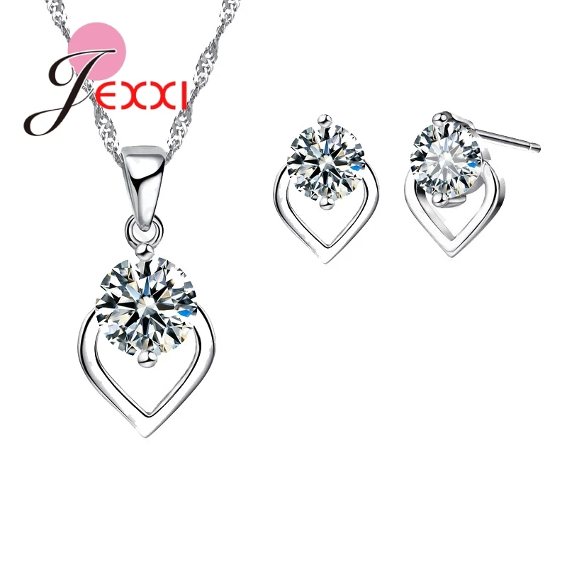 

Новое поступление, модный подарок, комплект ювелирных изделий из стерлингового серебра 925 пробы, кристалл, сердце любви, кулон с фианитом, ожерелье, серьги, комплект для женщин, свадьба