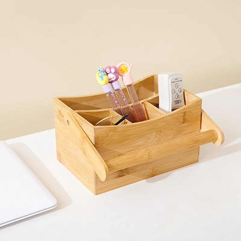 Retro Bamboo Craft Simple Compartment Organizer for Home Use Portable Bamboo and Wood Storage Box Fruit Basket