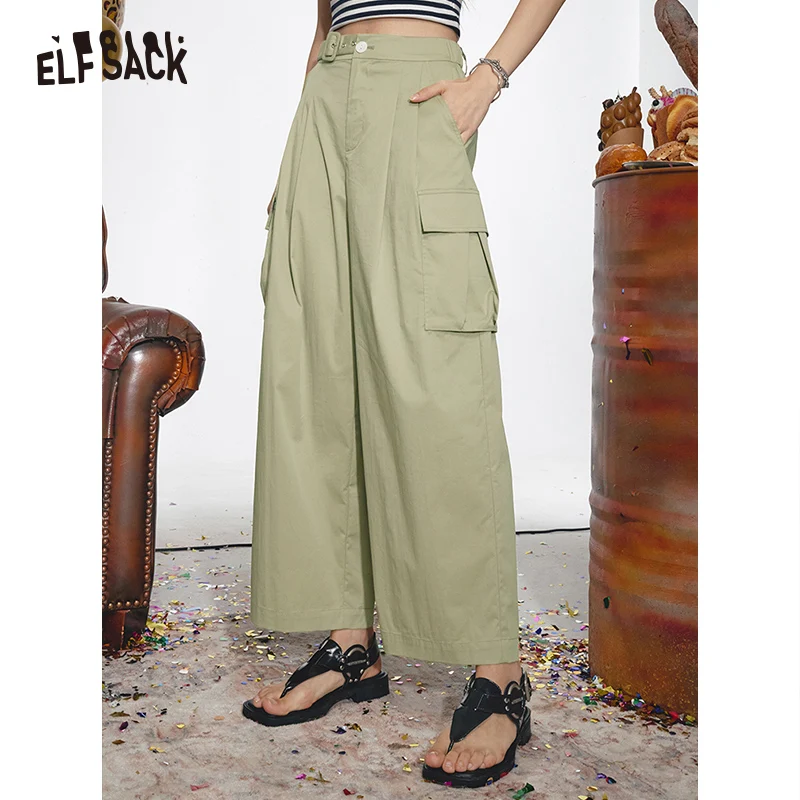 ELFSACK 2024 Summer New Arrivals American casual wide leg pants, work pants, women's straight leg loose pants