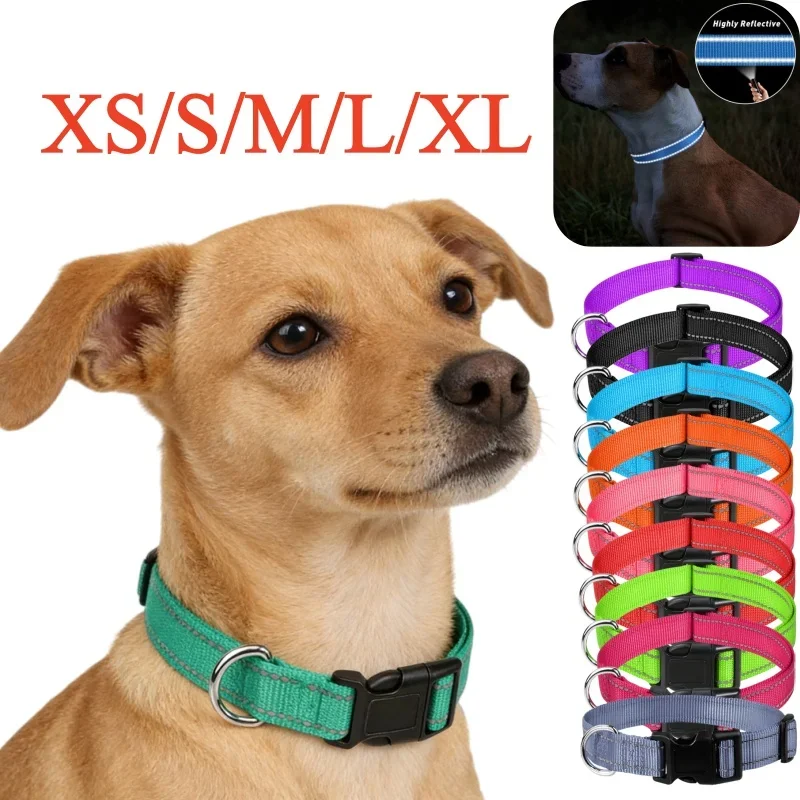 Collier réfléchissant en nylon pour chien, collier pour le cou des animaux de compagnie, pour chiens de petite, moyenne et grande taille, laisse et collier pour chien, accessoires et fournitures pour animaux de compagnie.