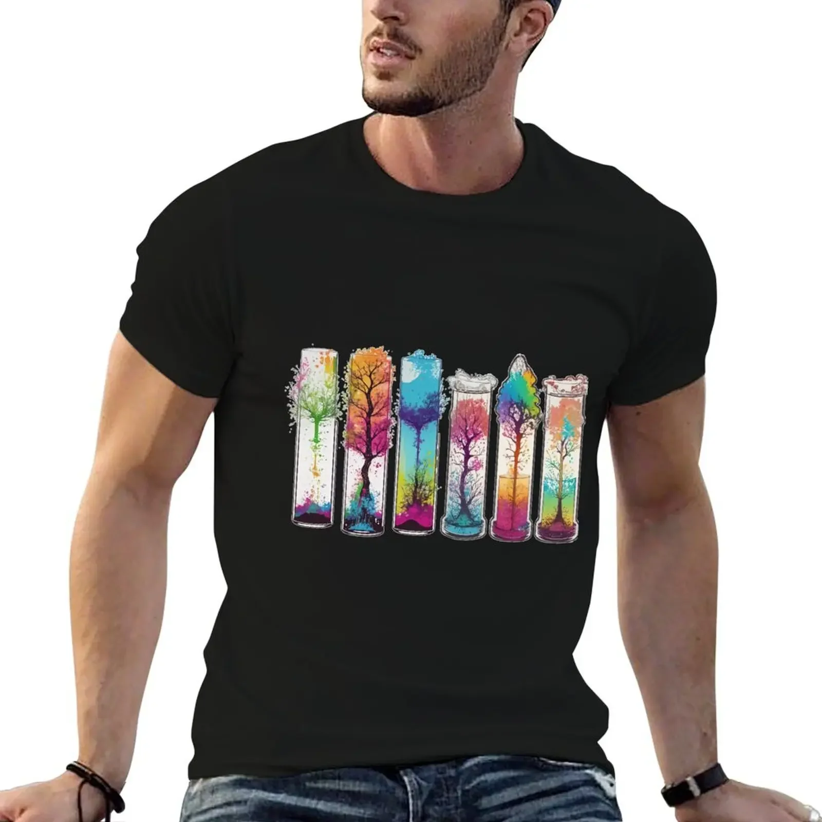 tree growing from a Glass Test Tubes with soil at the bottom of the test tube. T-Shirt sports fans t shirt men 100℅ cotton