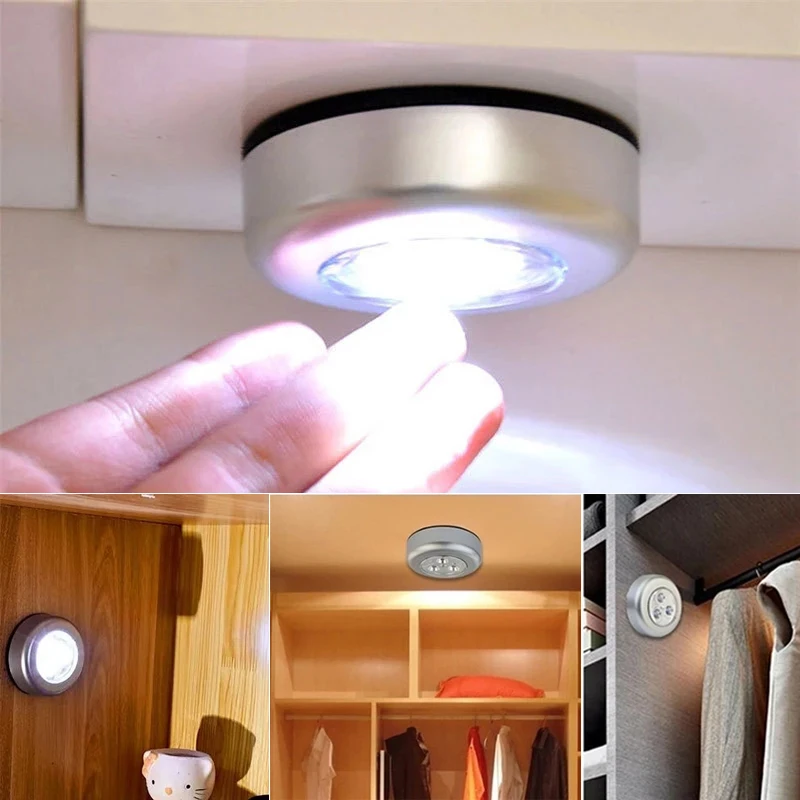 3-Led Light Closet Cabinet Lamp AAA Battery Powered Wireless Stick Tap Push Security Kitchen Bedroom Wardrobe Night Light