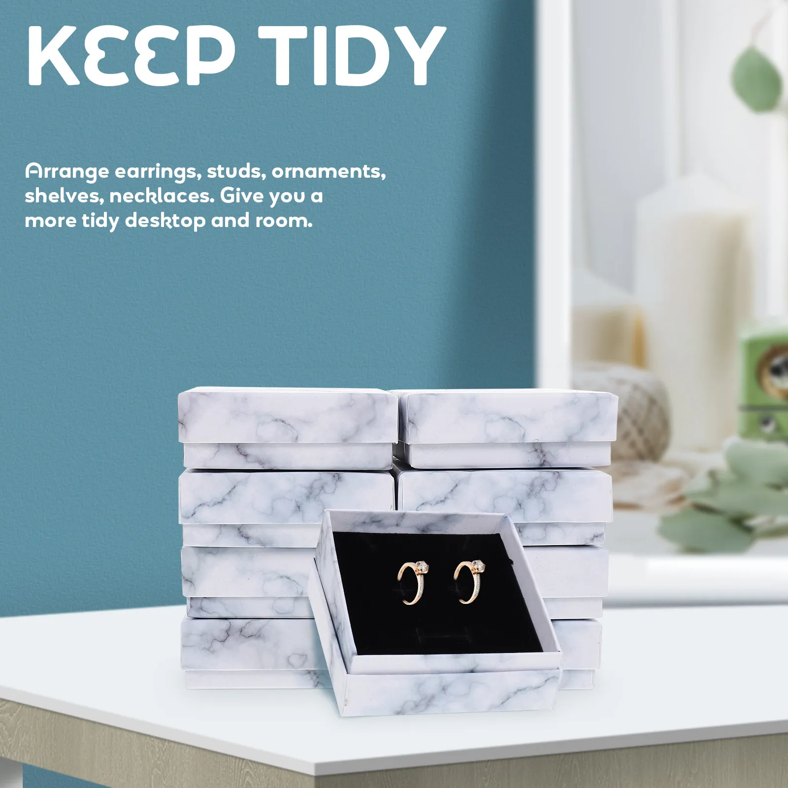 

8Pcs Marble Pattern Jewelry Boxes Premium Paper Storage for Rings Necklaces Earrings Watch Organizer Display Case