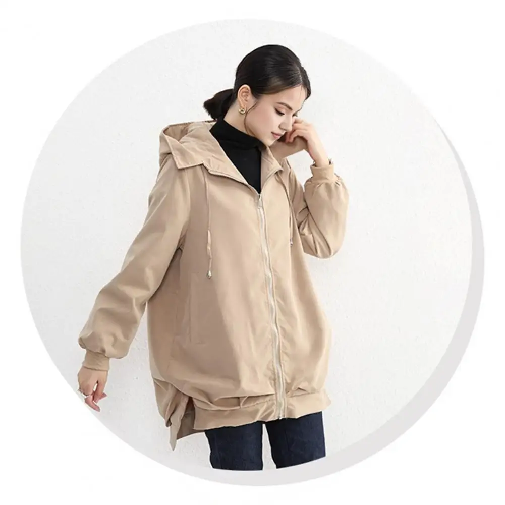 Women Outerwear Stylish Windproof Hooded Cardigan for Women with Split Hem Zipper Closure for Outdoor Activities Travel Slit Hem