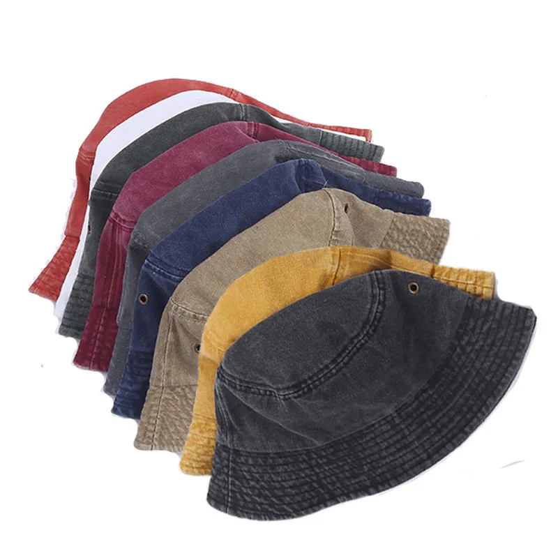 Custom Print Embroidery Logo Unisex Bucket Hat Fashion Washed Denim Cap Men Panama Hats Women Outdoor Sunscreen Fisherman Caps