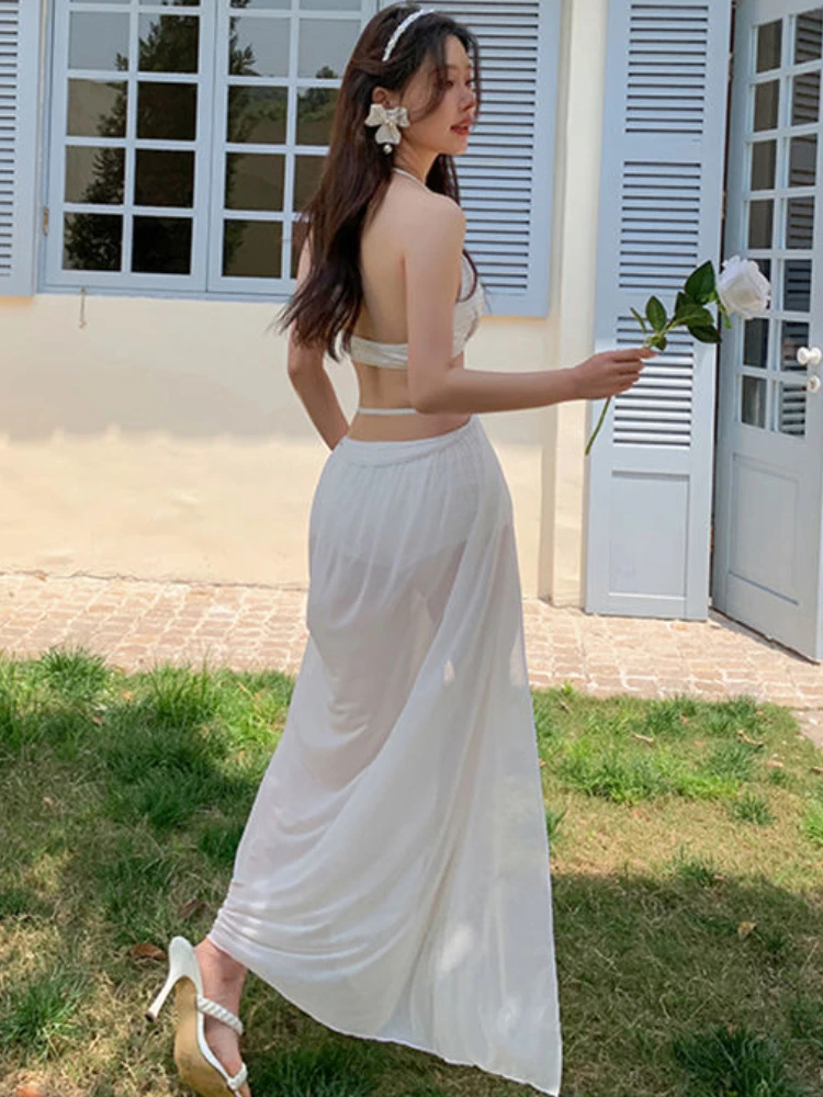 Bikini Set Women Solid Hotsweet Backless Sleeveless Simple Fashion Swimwear Beach Style Elegant Female Casual Cozy Holiday Ins