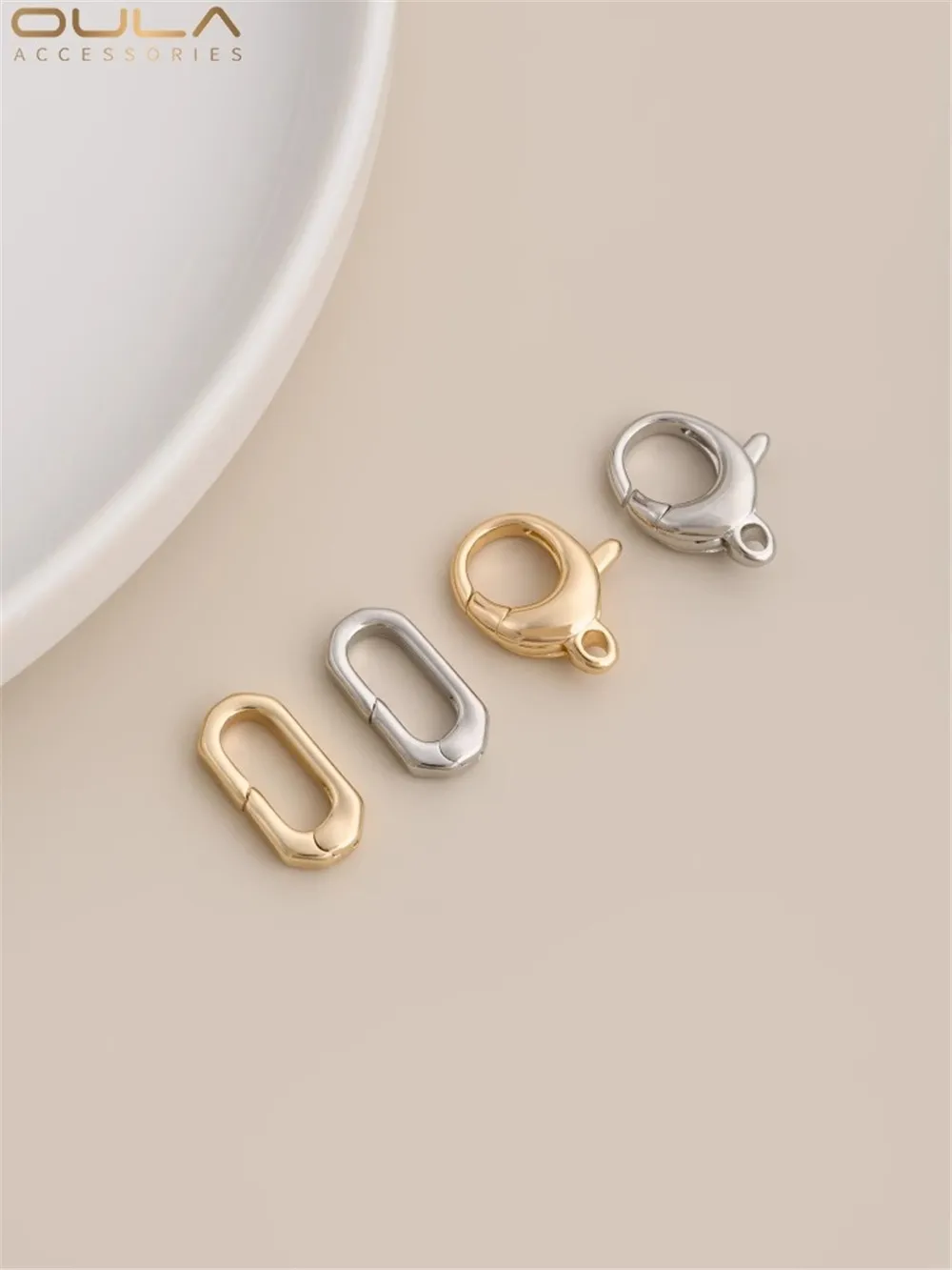 

14K Gold-Color Plated QQ Button Lobster Button Oval Long O-shaped Spring Button Diy Chain Jewelry Finishing Button