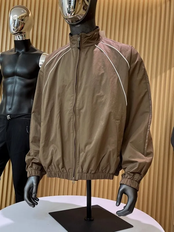 야외용 기능성 레트로 텍스처 스탠드 칼라 재킷 청소년 패션 스탠드 핏 롱 슬리브 방풍 폴리에스터 섬유