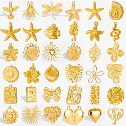 5Pcs/Lot Stainless Steel Sea Animal Starfish Cicada Shell Pendant Jewelry DIY Goth Sacred Heart Sunflower Heart подвеска Bulk