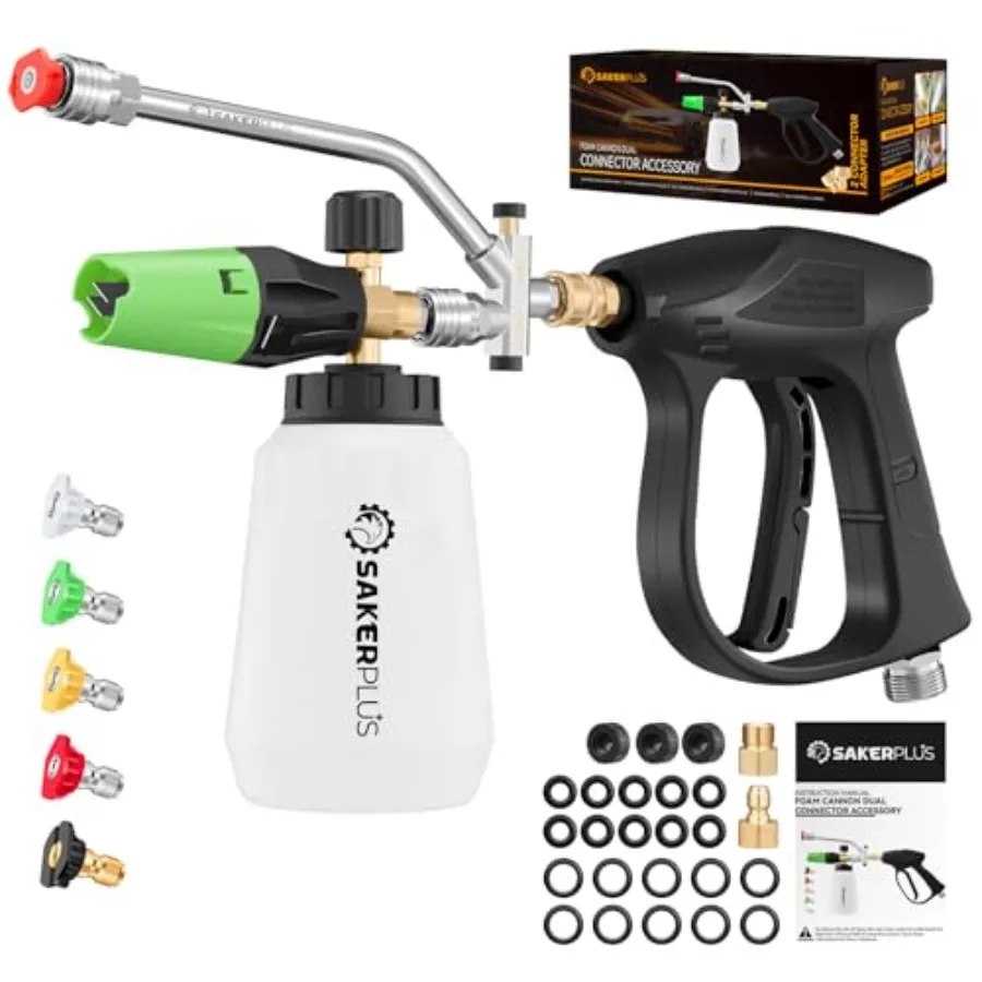 

Пеногенератор с двойным соединителем для пистолета высокого давления с быстроразъемным соединением 1/4 дюйма и 5 насадками-распылителями, белый, идеально подходит для