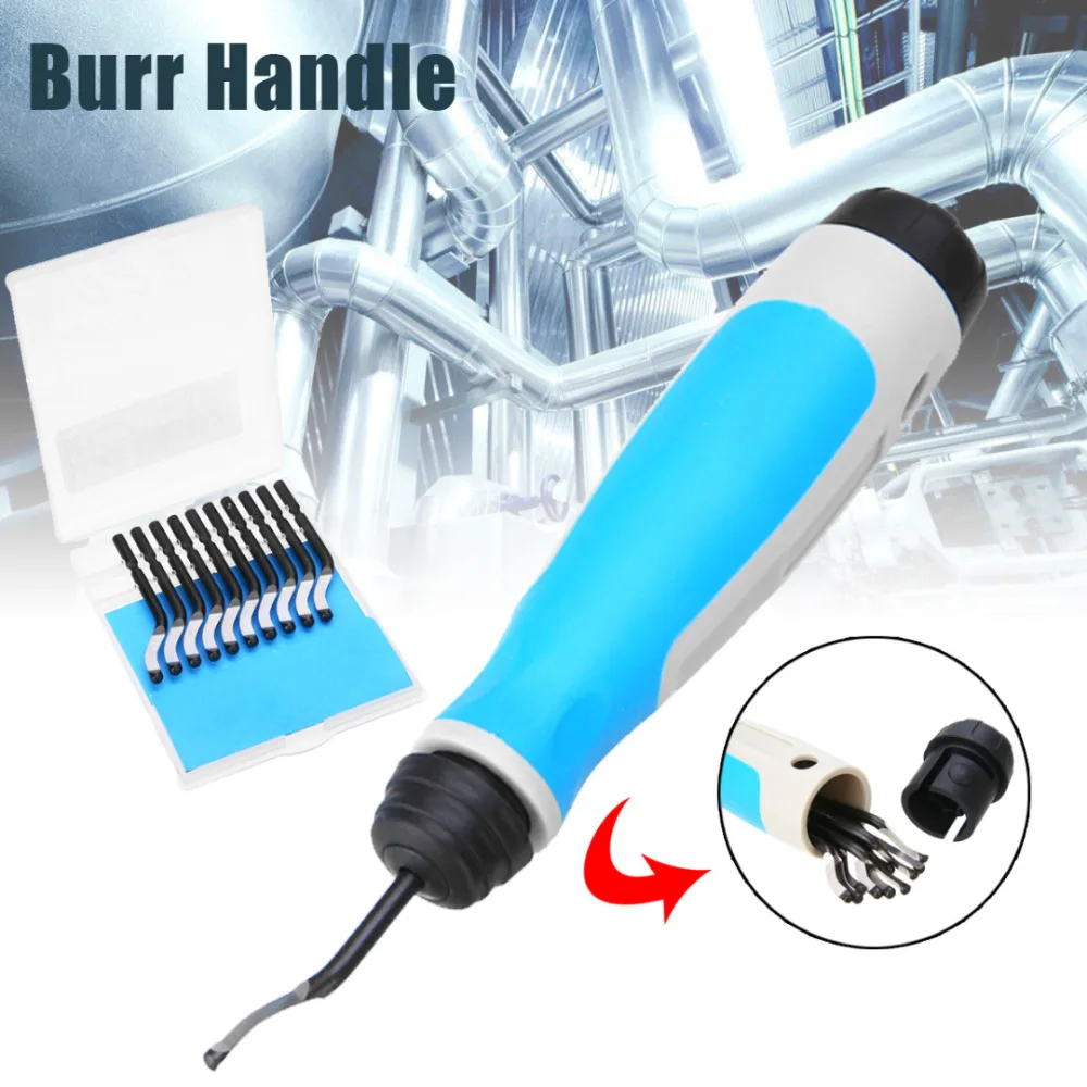 1x Burr Handle + 10pcs Blades NG1000+BS1010 DIY Edge Cutter Tool Parts Trimming Knife Deburring Handle Copper Tube Reamer Tool