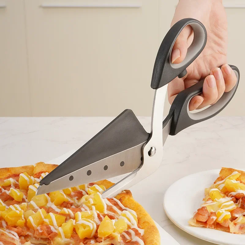 2 In 1 Multifunctional Scissors Pizza Slicer Cutter Server Tray Detachable Pizza Shovel Tool Kitchen Cook Gadget Stainless Steel