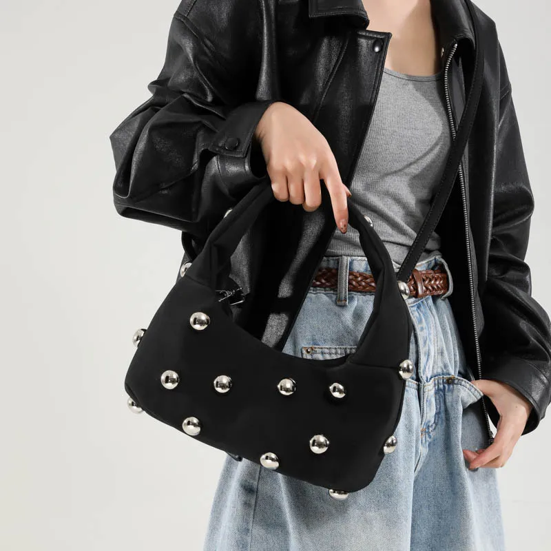 Fashionable Spooky Style Future Luxury Women Satchels Winter Suede Crossbody Bags for Women Personality Big Rivet Shoulder Bag