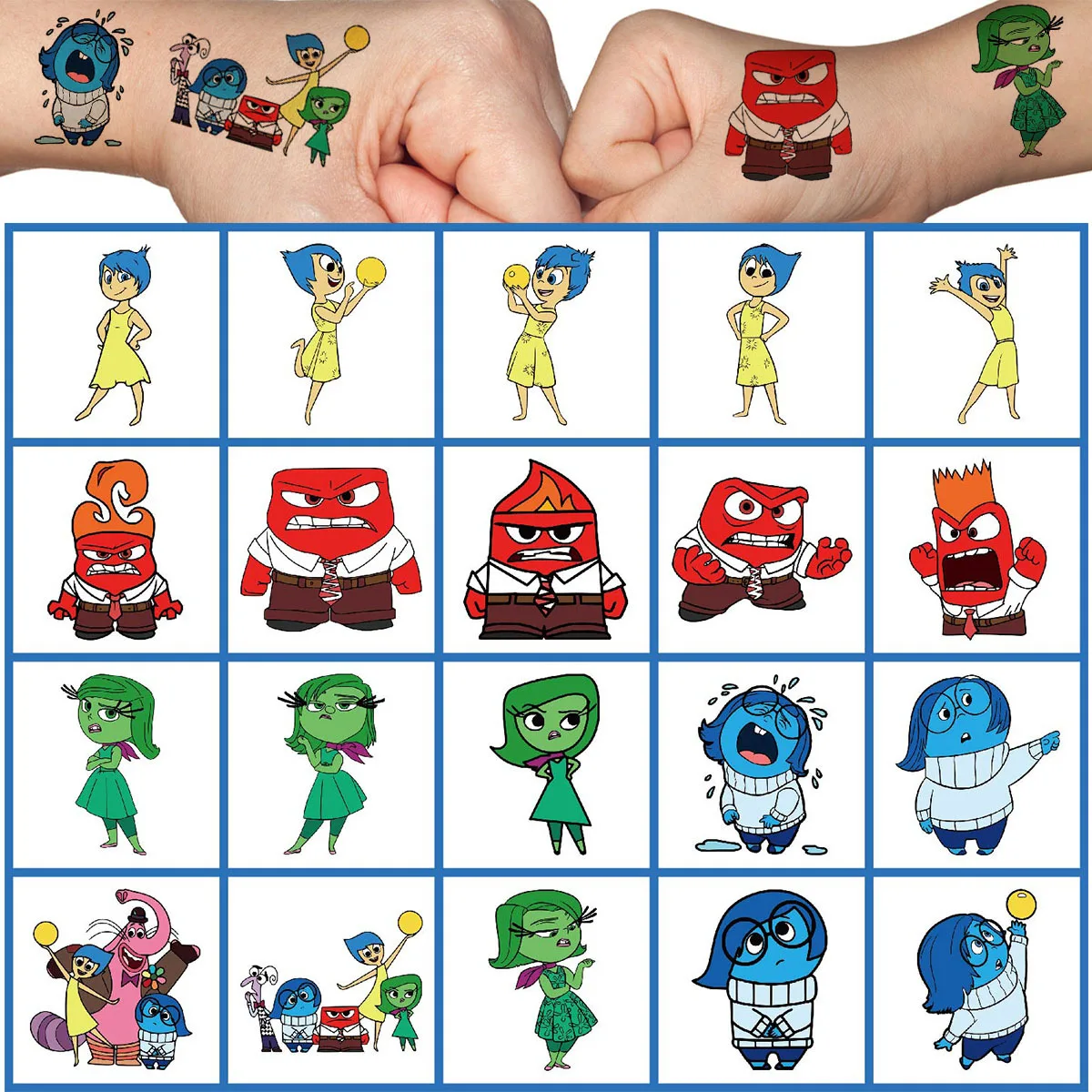 20pcs Hot New Inside Out Cartoon Character Series Tattoo Stickers Waterproof Children Kawaii Birthday Party Small Gifts Morphism